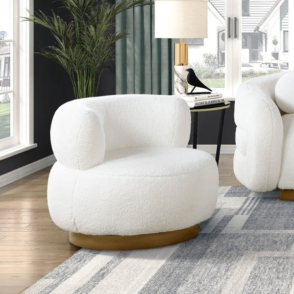 English Elm Luxurious Sherpa Swivel Chair with Gold Wood Base for Living Room Glam Decor B011P500679