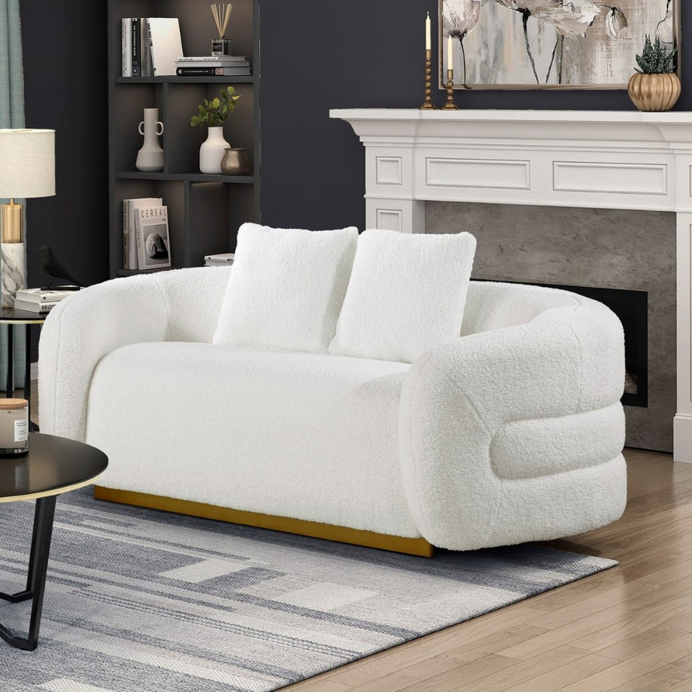 English Elm Luxurious Sherpa Upholstered Loveseat with Gold Wood Base and Pocket Coil Support B011P501144