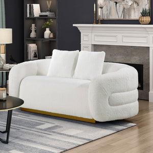 English Elm Luxurious Sherpa Upholstered Loveseat with Gold Wood Base and Pocket Coil Support B011P501144