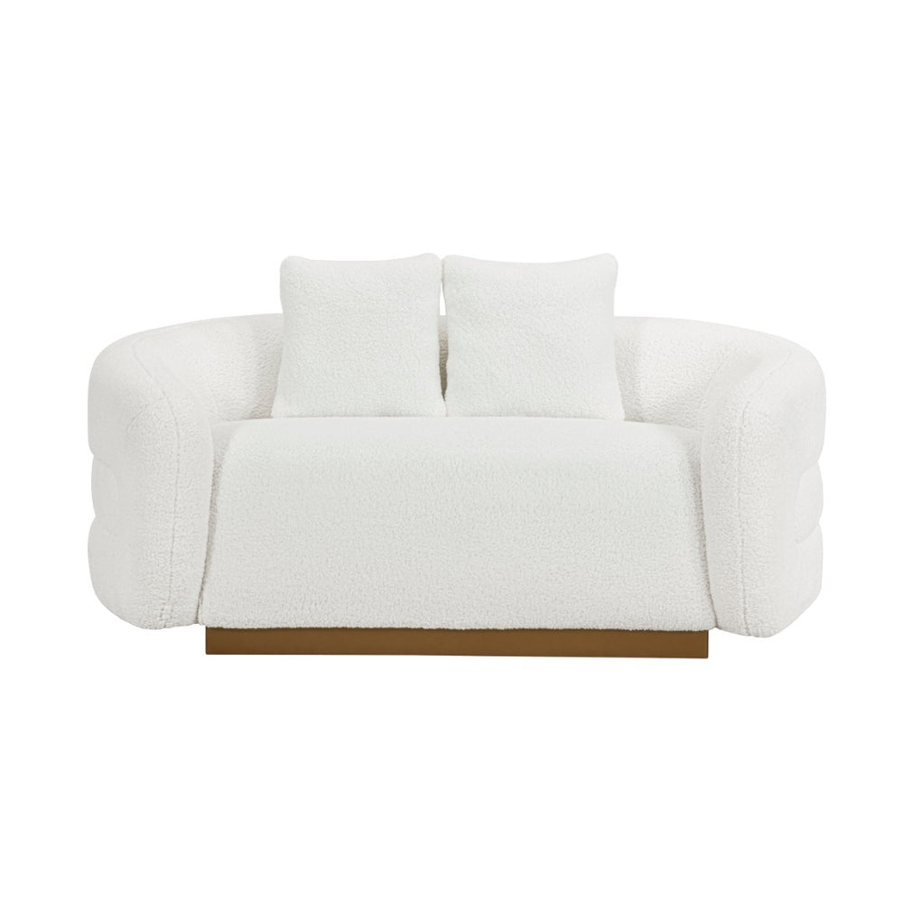 English Elm Luxurious Sherpa Upholstered Loveseat with Gold Wood Base and Pocket Coil Support B011P501144