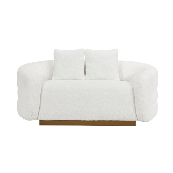 English Elm Luxurious Sherpa Upholstered Loveseat with Gold Wood Base and Pocket Coil Support B011P501144