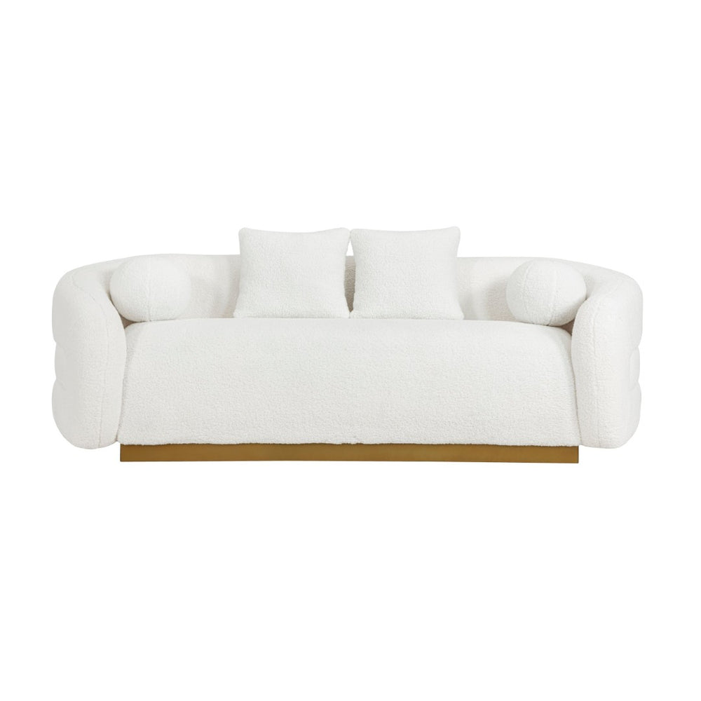 English Elm Luxurious Three Seat Sherpa Sofa with Gold Wood Base and Plush Attached Cushions B011P501145