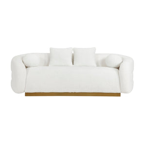 English Elm Luxurious Three Seat Sherpa Sofa with Gold Wood Base and Plush Attached Cushions B011P501145