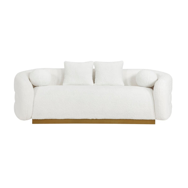 English Elm Luxurious Three Seat Sherpa Sofa with Gold Wood Base and Plush Attached Cushions B011P501145