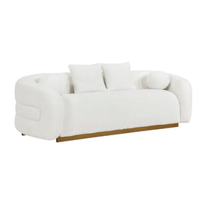 English Elm Luxurious Three Seat Sherpa Sofa with Gold Wood Base and Plush Attached Cushions B011P501145