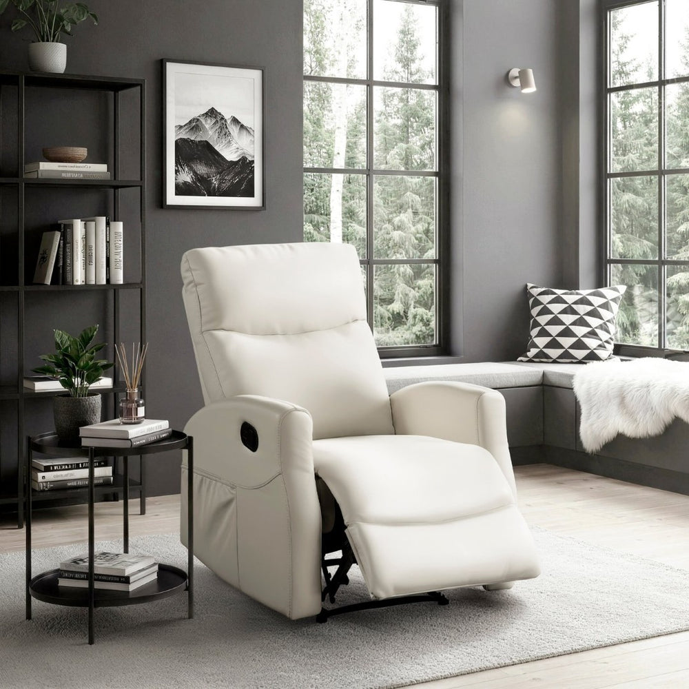 English Elm Contemporary Wall Hugger Recliner Faux Leather Chair with Side Pocket for Living Rooms B011P501146