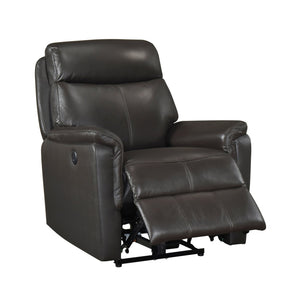 English Elm Dark Brown Top Grain Leather Power Recliner with USB Port for Living Room Comfort B011P501153