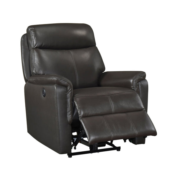English Elm Dark Brown Top Grain Leather Power Recliner with USB Port for Living Room Comfort B011P501153