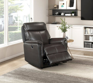 English Elm Dark Brown Top Grain Leather Power Recliner with USB Port for Living Room Comfort B011P501153