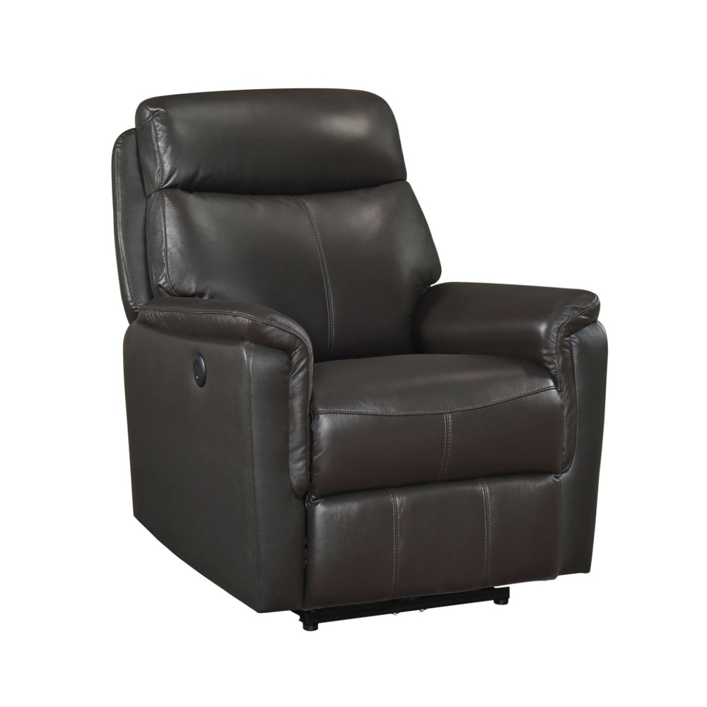English Elm Dark Brown Top Grain Leather Power Recliner with USB Port for Living Room Comfort B011P501153