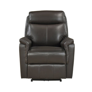 English Elm Dark Brown Top Grain Leather Power Recliner with USB Port for Living Room Comfort B011P501153
