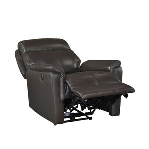 English Elm Dark Brown Top Grain Leather Power Recliner with USB Port for Living Room Comfort B011P501153