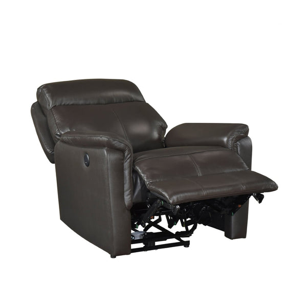 English Elm Dark Brown Top Grain Leather Power Recliner with USB Port for Living Room Comfort B011P501153