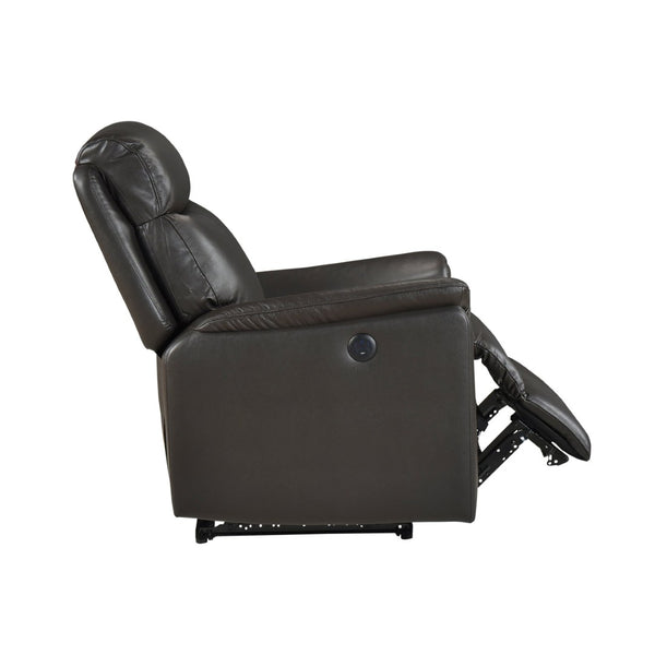 English Elm Dark Brown Top Grain Leather Power Recliner with USB Port for Living Room Comfort B011P501153