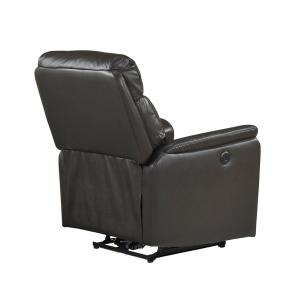 English Elm Dark Brown Top Grain Leather Power Recliner with USB Port for Living Room Comfort B011P501153