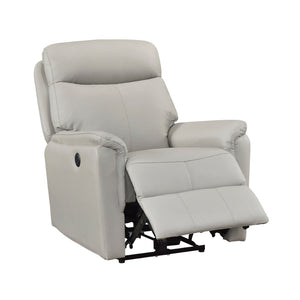 English Elm Light Gray Top Grain Leather Power Recliner with USB Port for Modern Living Rooms B011P501156