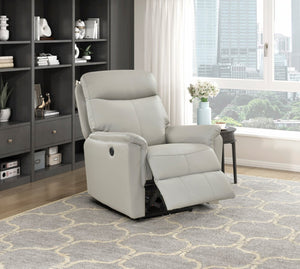 English Elm Light Gray Top Grain Leather Power Recliner with USB Port for Modern Living Rooms B011P501156
