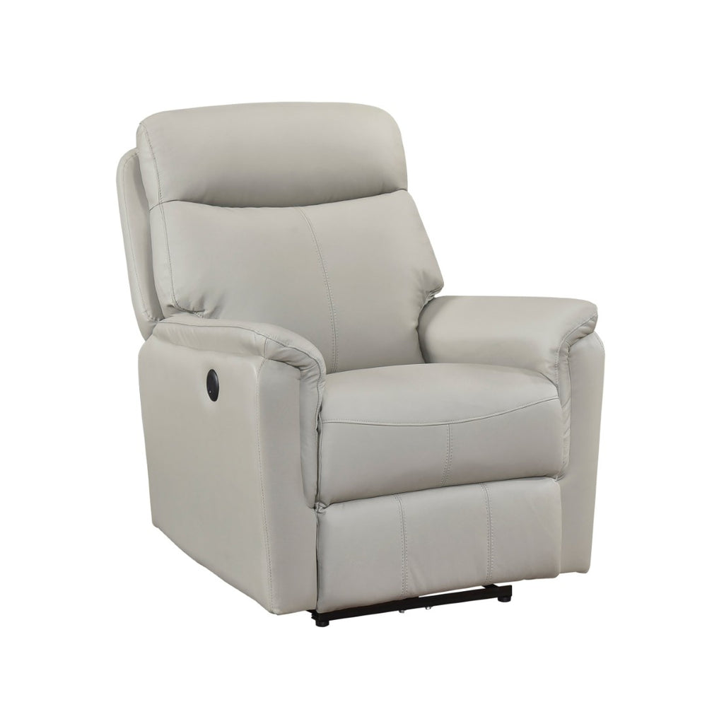 English Elm Light Gray Top Grain Leather Power Recliner with USB Port for Modern Living Rooms B011P501156