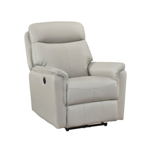 English Elm Light Gray Top Grain Leather Power Recliner with USB Port for Modern Living Rooms B011P501156