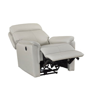 English Elm Light Gray Top Grain Leather Power Recliner with USB Port for Modern Living Rooms B011P501156