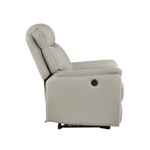 English Elm Light Gray Top Grain Leather Power Recliner with USB Port for Modern Living Rooms B011P501156