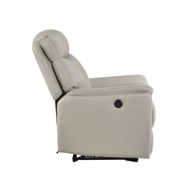 English Elm Light Gray Top Grain Leather Power Recliner with USB Port for Modern Living Rooms B011P501156