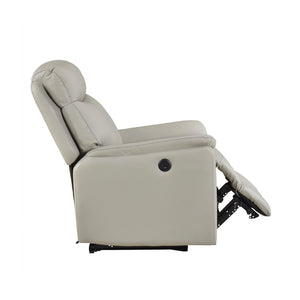 English Elm Light Gray Top Grain Leather Power Recliner with USB Port for Modern Living Rooms B011P501156