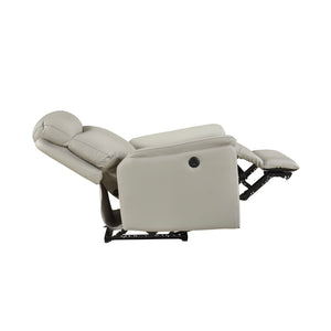 English Elm Light Gray Top Grain Leather Power Recliner with USB Port for Modern Living Rooms B011P501156