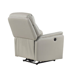 English Elm Light Gray Top Grain Leather Power Recliner with USB Port for Modern Living Rooms B011P501156