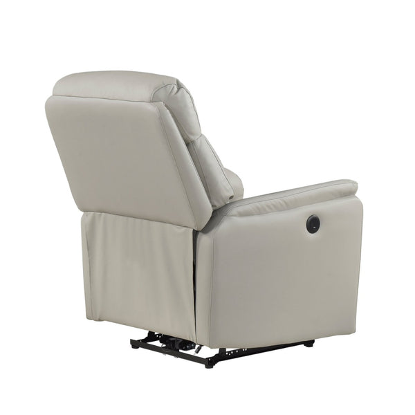 English Elm Light Gray Top Grain Leather Power Recliner with USB Port for Modern Living Rooms B011P501156