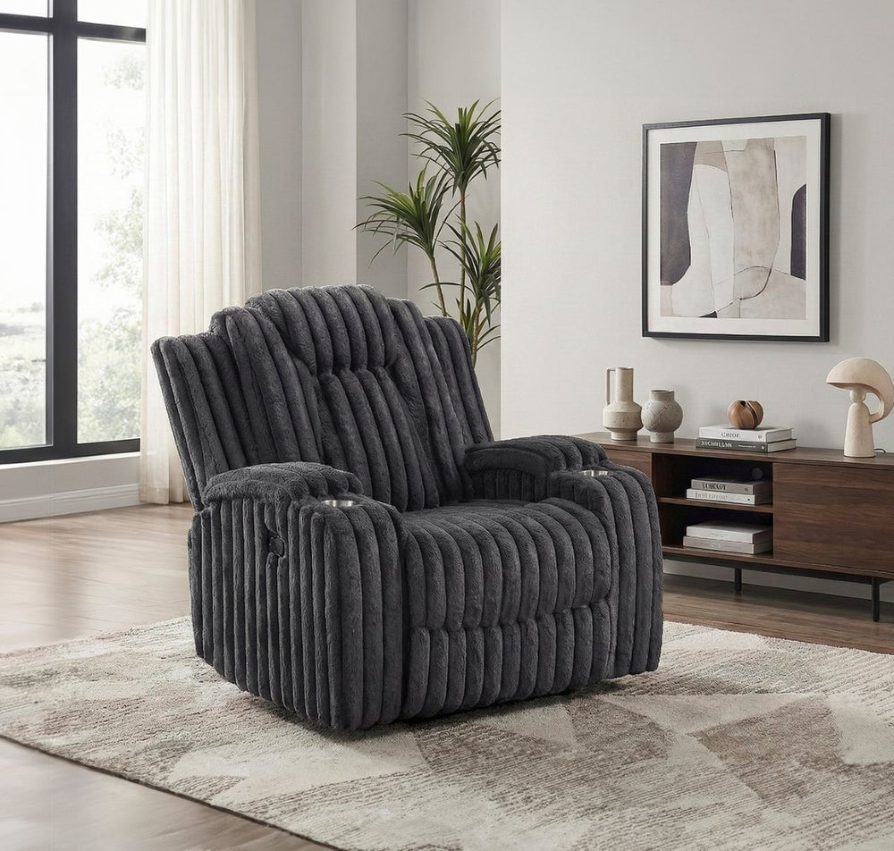 English Elm Dark Gray Corduroy Wall Hugger Recliner with Cup Holders for Cozy Living Spaces B011P501167