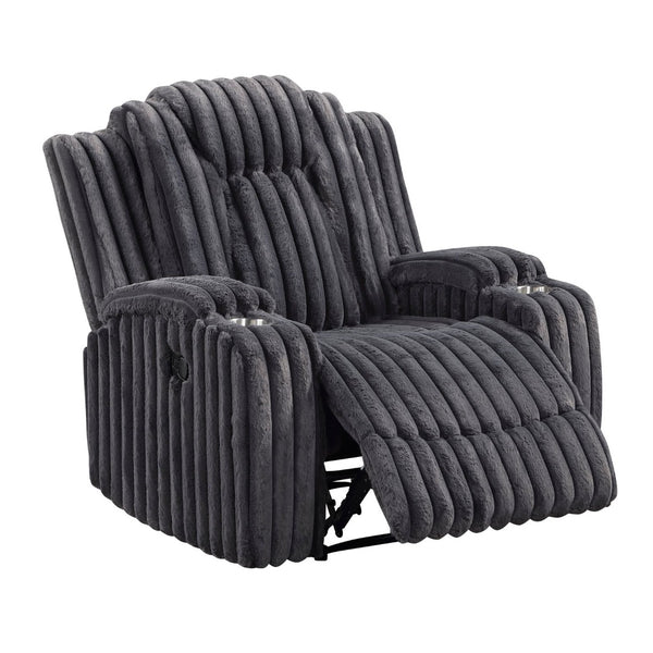 English Elm Dark Gray Corduroy Wall Hugger Recliner with Cup Holders for Cozy Living Spaces B011P501167