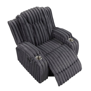 English Elm Dark Gray Corduroy Wall Hugger Recliner with Cup Holders for Cozy Living Spaces B011P501167