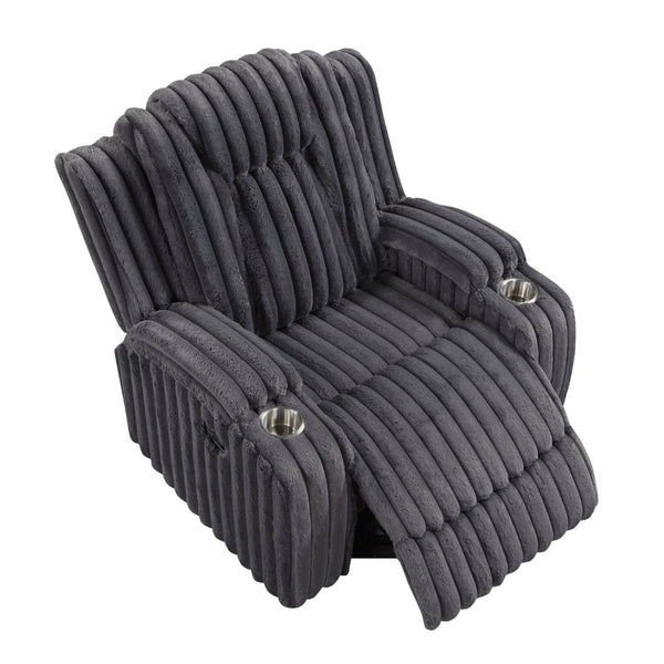 English Elm Dark Gray Corduroy Wall Hugger Recliner with Cup Holders for Cozy Living Spaces B011P501167