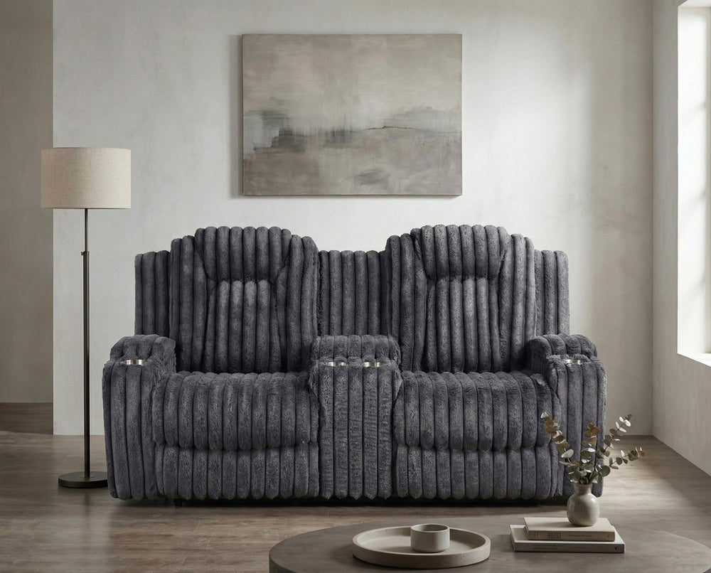 English Elm Dark Gray Corduroy Reclining Loveseat with Console Cup Holders Wall Hugger Frame B011P501168