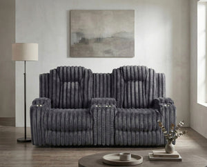 English Elm Dark Gray Corduroy Reclining Loveseat with Console Cup Holders Wall Hugger Frame B011P501168