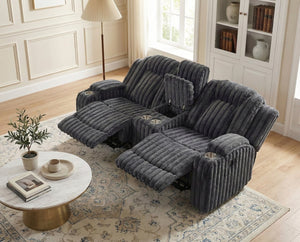 English Elm Dark Gray Corduroy Reclining Loveseat with Console Cup Holders Wall Hugger Frame B011P501168