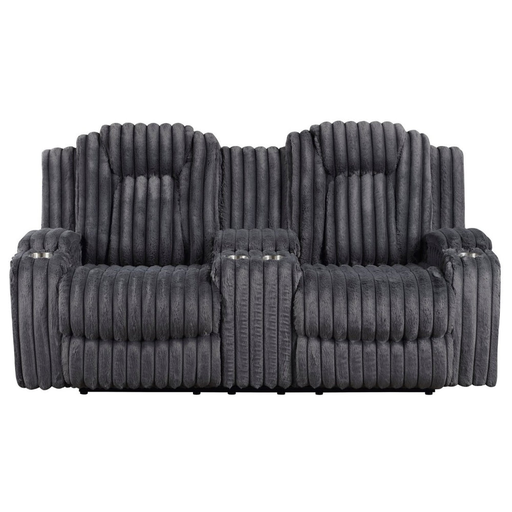 English Elm Dark Gray Corduroy Reclining Loveseat with Console Cup Holders Wall Hugger Frame B011P501168