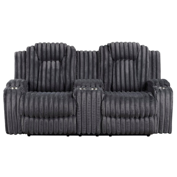 English Elm Dark Gray Corduroy Reclining Loveseat with Console Cup Holders Wall Hugger Frame B011P501168