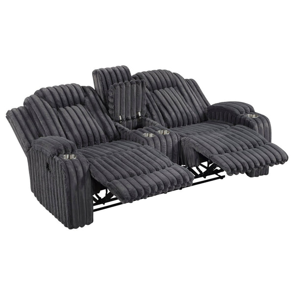 English Elm Dark Gray Corduroy Reclining Loveseat with Console Cup Holders Wall Hugger Frame B011P501168