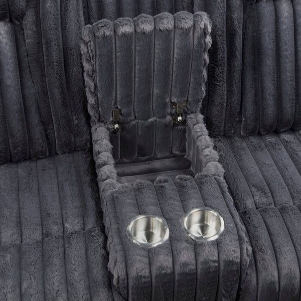 English Elm Dark Gray Corduroy Reclining Loveseat with Console Cup Holders Wall Hugger Frame B011P501168