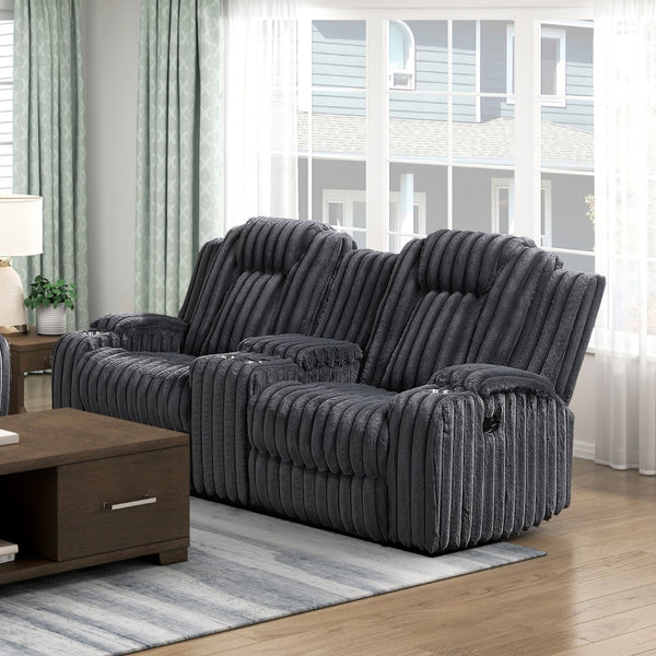 English Elm Dark Gray Corduroy Reclining Loveseat with Console Cup Holders Wall Hugger Frame B011P501168