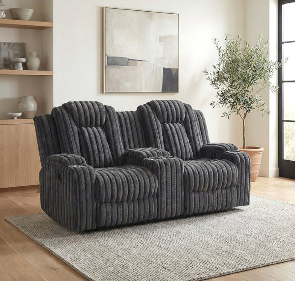 English Elm Dark Gray Corduroy Reclining Loveseat with Console Cup Holders Wall Hugger Frame B011P501168