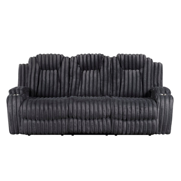 English Elm Dark Gray Corduroy Reclining Sofa with Cup Holders Wall Hugger Living Room Comfort B011P501169