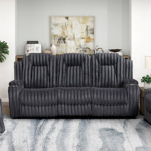 English Elm Dark Gray Corduroy Reclining Sofa with Cup Holders Wall Hugger Living Room Comfort B011P501169