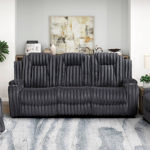 English Elm Dark Gray Corduroy Reclining Sofa with Cup Holders Wall Hugger Living Room Comfort B011P501169