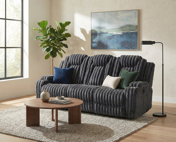English Elm Dark Gray Corduroy Reclining Sofa with Cup Holders Wall Hugger Living Room Comfort B011P501169