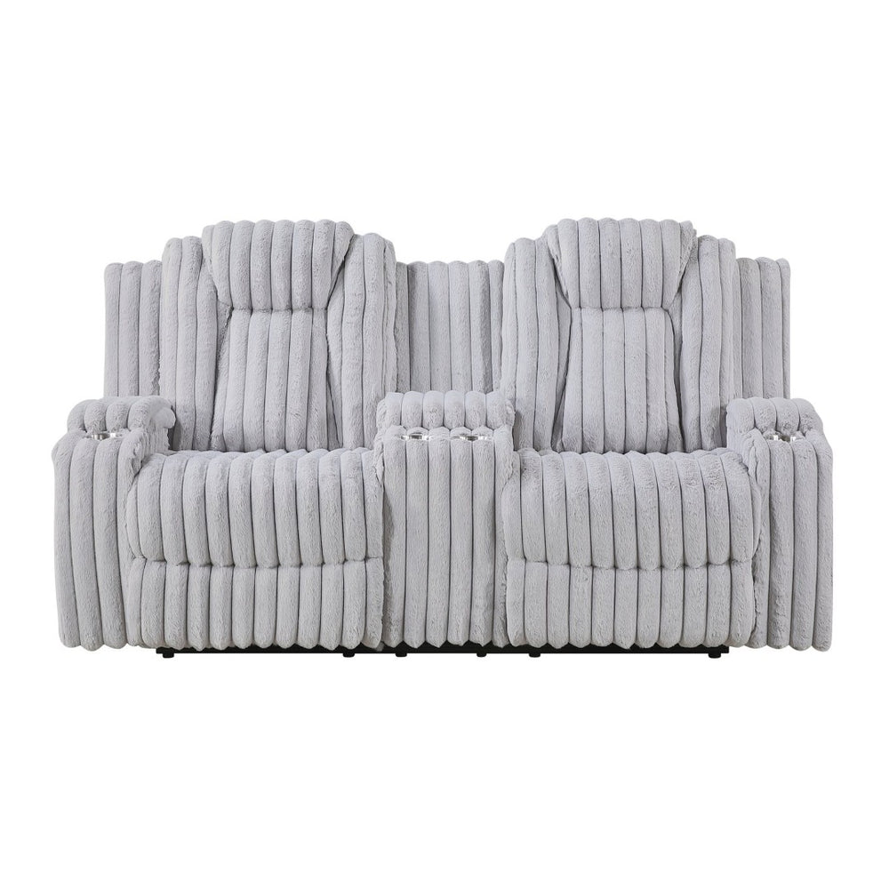 English Elm Light Gray Corduroy Reclining Loveseat with Console Storage and Four Cup Holders B011P501906