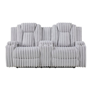 English Elm Light Gray Corduroy Reclining Loveseat with Console Storage and Four Cup Holders B011P501906