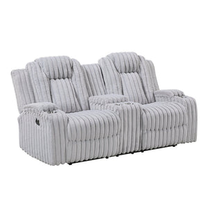 English Elm Light Gray Corduroy Reclining Loveseat with Console Storage and Four Cup Holders B011P501906